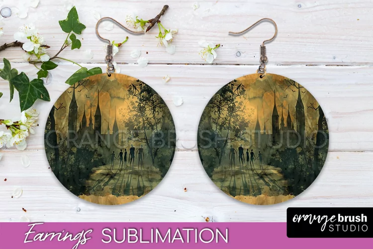 Vintage Halloween Round Earrings Sublimation Spooky Earrings