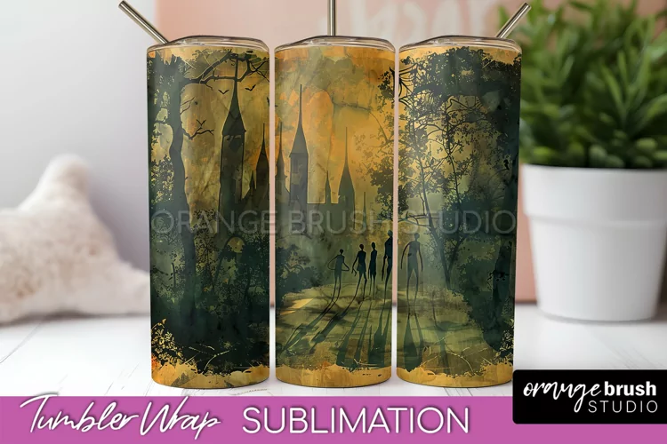 Vintage Halloween Tumbler Wrap, Spooky Halloween Sublimation