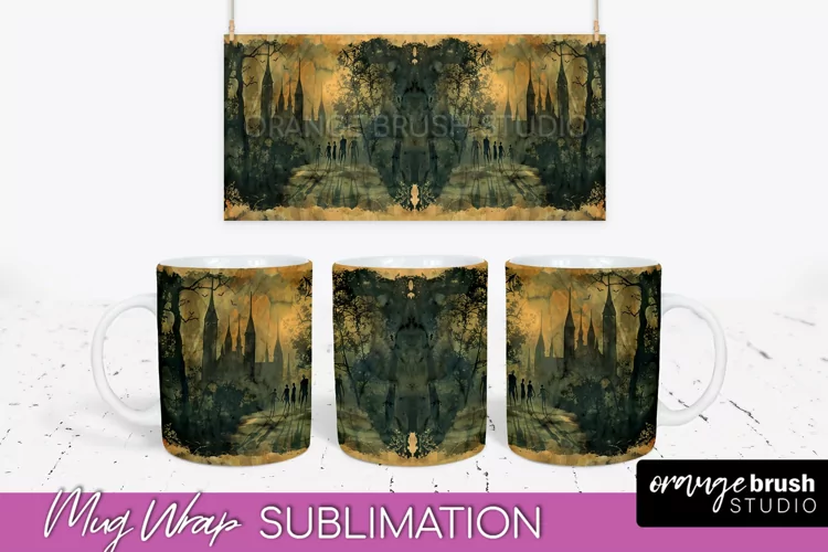 Vintage Halloween Mug Wrap - Spooky Mug Sublimation