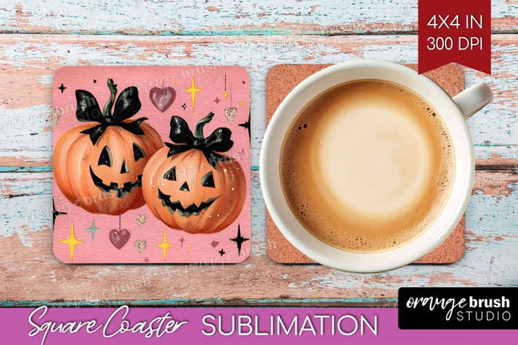 Retro Halloween Square Coaster - Vintage Coaster PNG