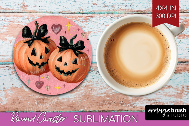 Retro Halloween Round Coaster - Vintage Coaster PNG