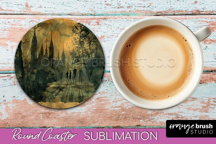 Vintage Halloween Round Coaster Sublimation - Spooky PNG