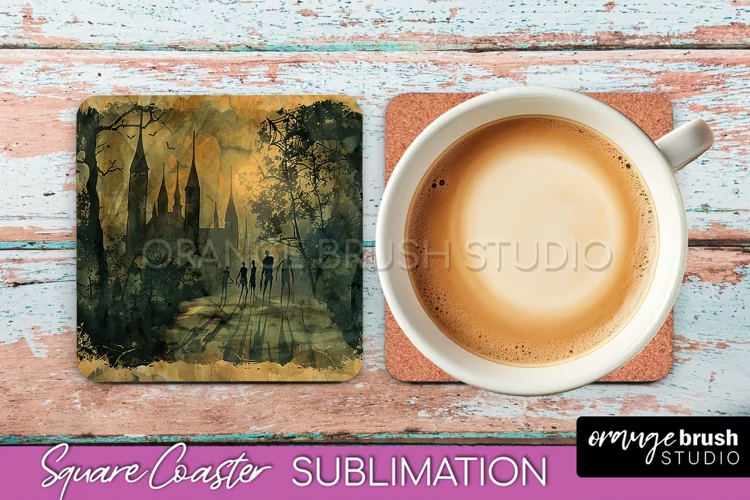 Vintage Halloween Square Coaster Sublimation - Spooky PNG
