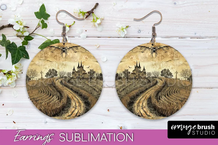 Vintage Halloween Round Earrings Sublimation Spooky Earrings