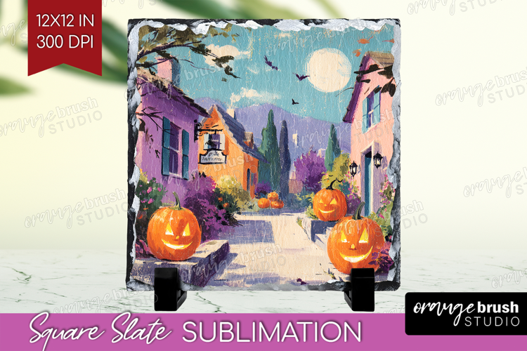 Retro Halloween Slate PNG - Vintage Square Slate Sublimation