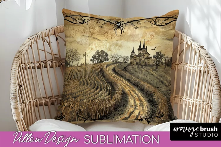 Vintage Halloween Pillow Sublimation, Spooky Pillow Cover