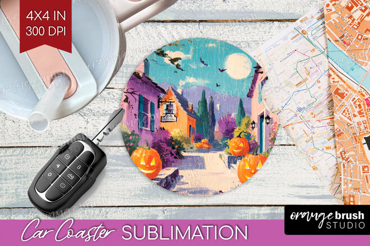 Retro Halloween Car Coaster - Vintage Coaster PNG
