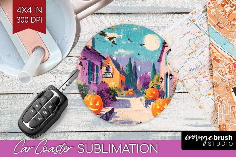 Retro Halloween Car Coaster - Vintage Coaster PNG