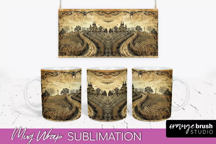 Vintage Halloween Mug Wrap - Spooky Mug Sublimation