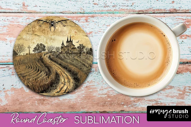 Vintage Halloween Round Coaster Sublimation - Spooky PNG