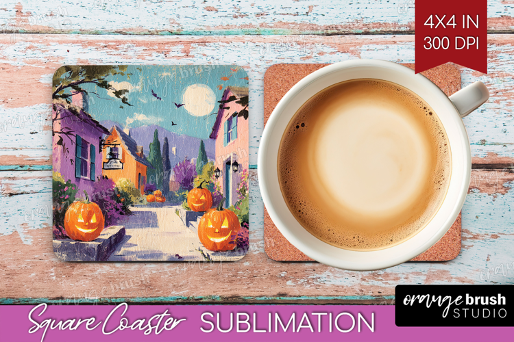 Retro Halloween Square Coaster - Vintage Coaster PNG