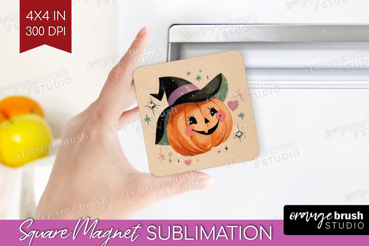 Retro Halloween Magnet Sublimation - Vintage Square Magnet