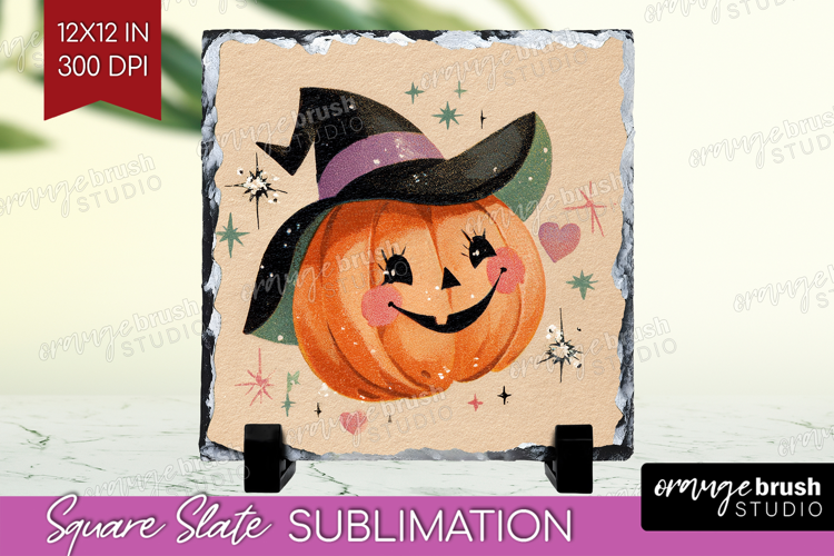 Retro Halloween Slate PNG - Vintage Square Slate Sublimation