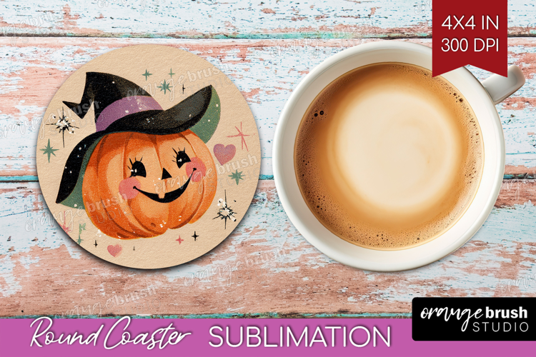 Retro Halloween Round Coaster - Vintage Coaster PNG
