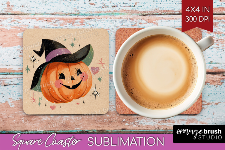 Retro Halloween Square Coaster - Vintage Coaster PNG