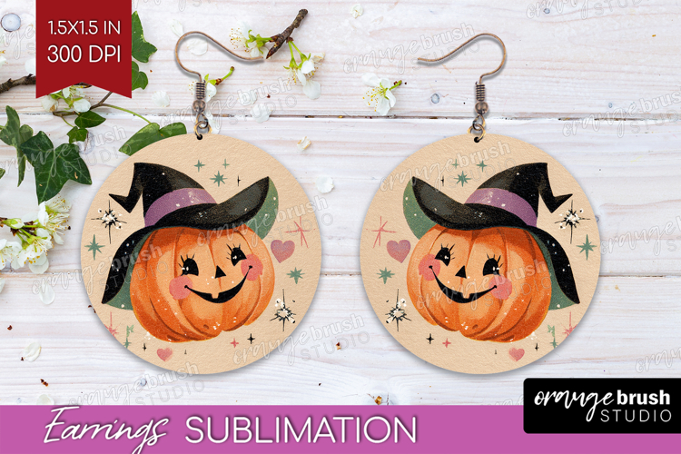 Retro Halloween Round Earrings - Vintage PNG Sublimation