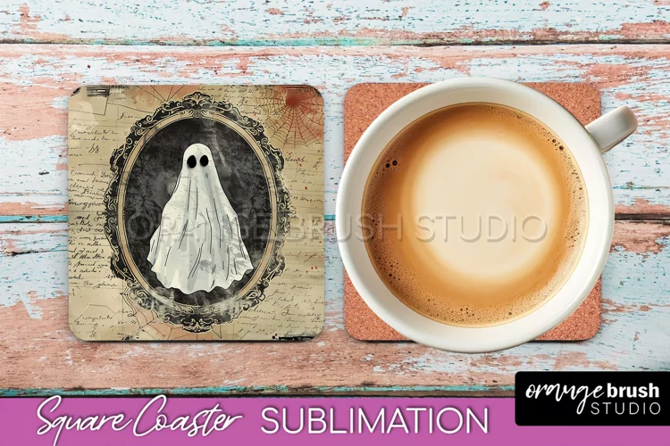 Vintage Halloween Square Coaster Sublimation - Spooky PNG