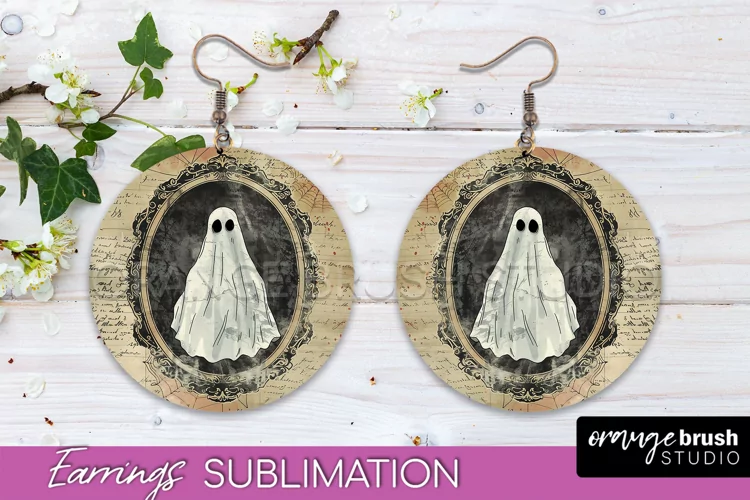 Vintage Halloween Round Earrings Sublimation Spooky Earrings