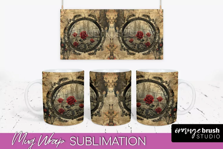 Vintage Halloween Mug Wrap - Spooky Mug Sublimation