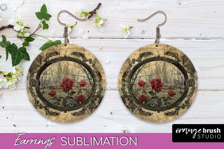 Vintage Halloween Round Earrings Sublimation Spooky Earrings