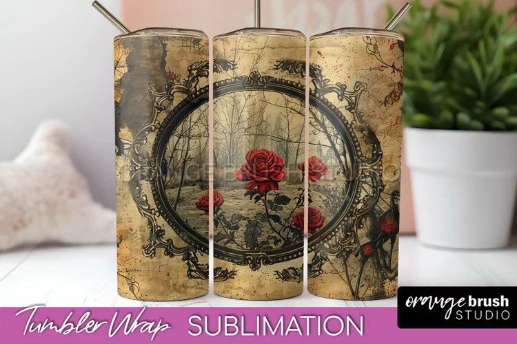 Vintage Halloween Tumbler Wrap, Spooky Halloween Sublimation