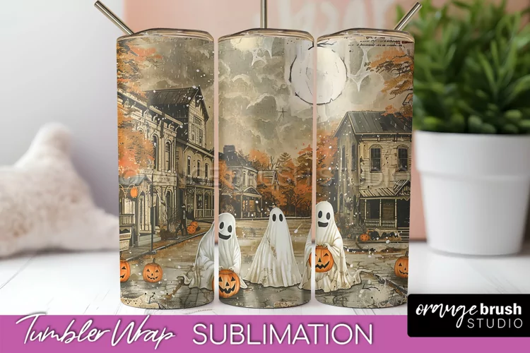 Vintage Halloween Tumbler Wrap, Spooky Halloween Sublimation