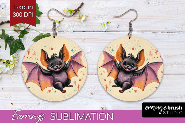 Retro Halloween Round Earrings - Vintage PNG Sublimation