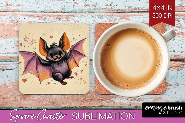 Retro Halloween Square Coaster - Vintage Coaster PNG