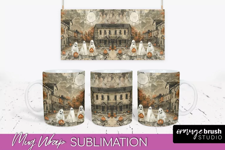 Vintage Halloween Mug Wrap - Spooky Mug Sublimation