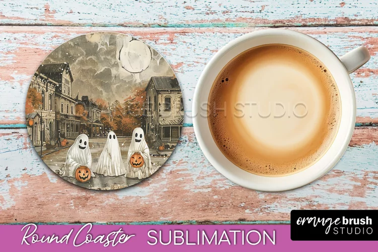 Vintage Halloween Round Coaster Sublimation - Spooky PNG