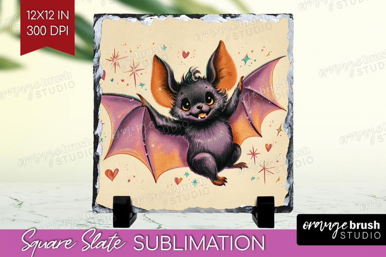 Retro Halloween Slate PNG - Vintage Square Slate Sublimation