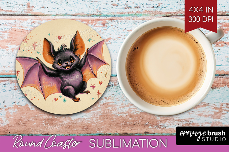 Retro Halloween Round Coaster - Vintage Coaster PNG
