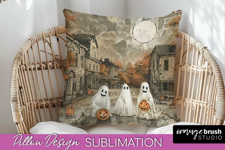 Vintage Halloween Pillow Sublimation, Spooky Pillow Cover