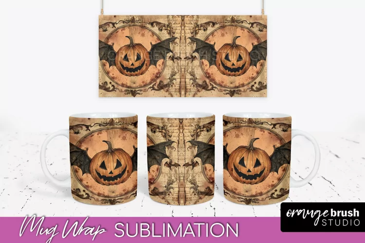 Vintage Halloween Mug Wrap - Spooky Mug Sublimation