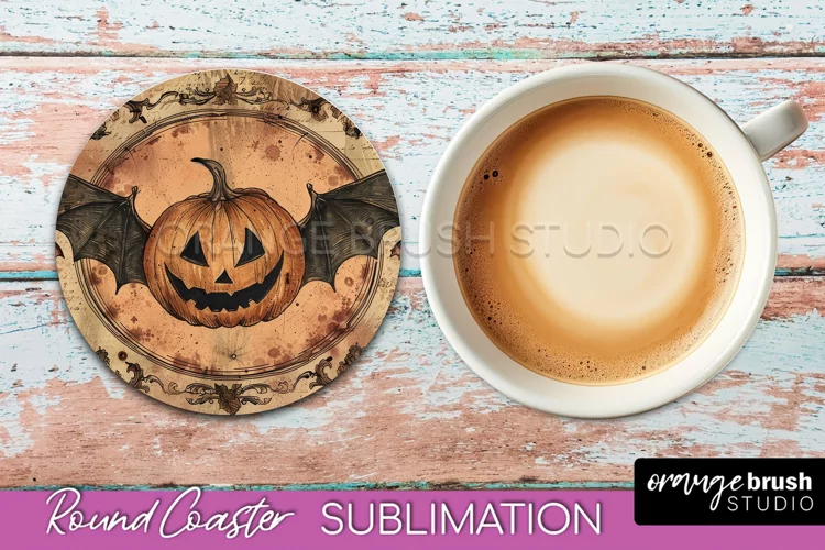 Vintage Halloween Round Coaster Sublimation - Spooky PNG