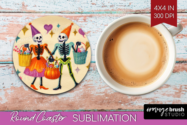 Retro Halloween Round Coaster - Vintage Coaster PNG