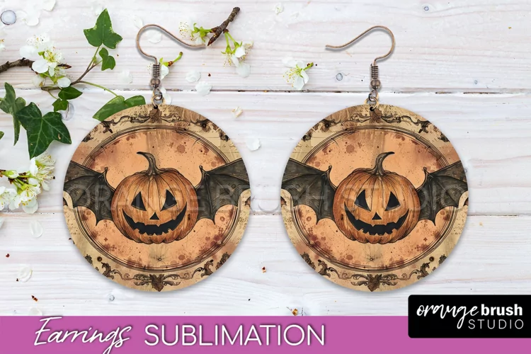 Vintage Halloween Round Earrings Sublimation Spooky Earrings