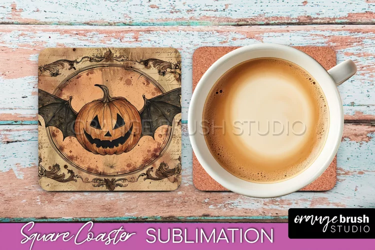 Vintage Halloween Square Coaster Sublimation - Spooky PNG