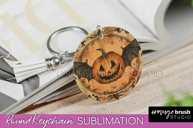Vintage Halloween Keychain Sublimation, Spooky Keychain PNG