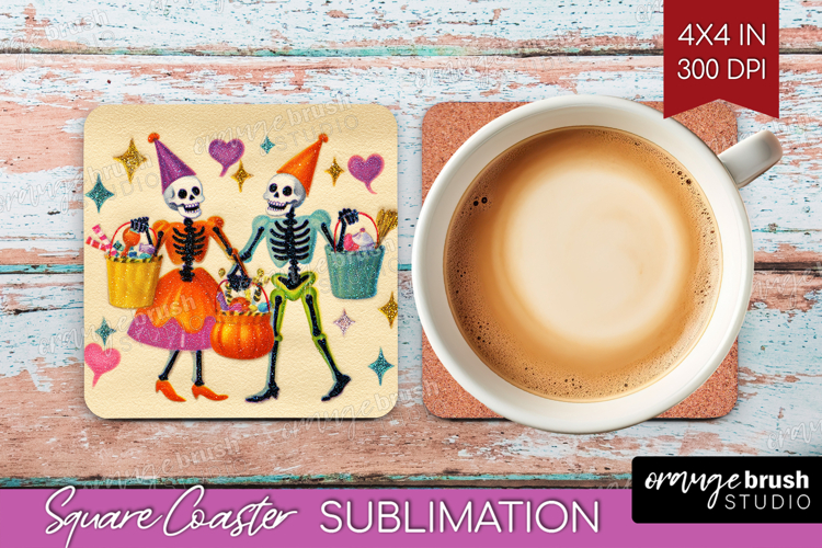 Retro Halloween Square Coaster - Vintage Coaster PNG