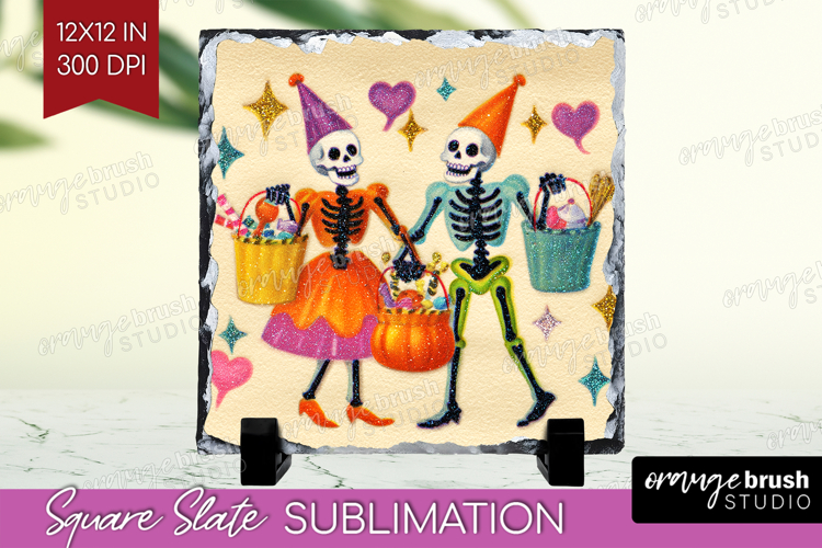 Retro Halloween Slate PNG - Vintage Square Slate Sublimation