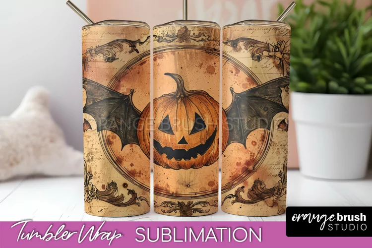 Vintage Halloween Tumbler Wrap, Spooky Halloween Sublimation