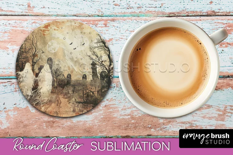 Vintage Halloween Round Coaster Sublimation - Spooky PNG