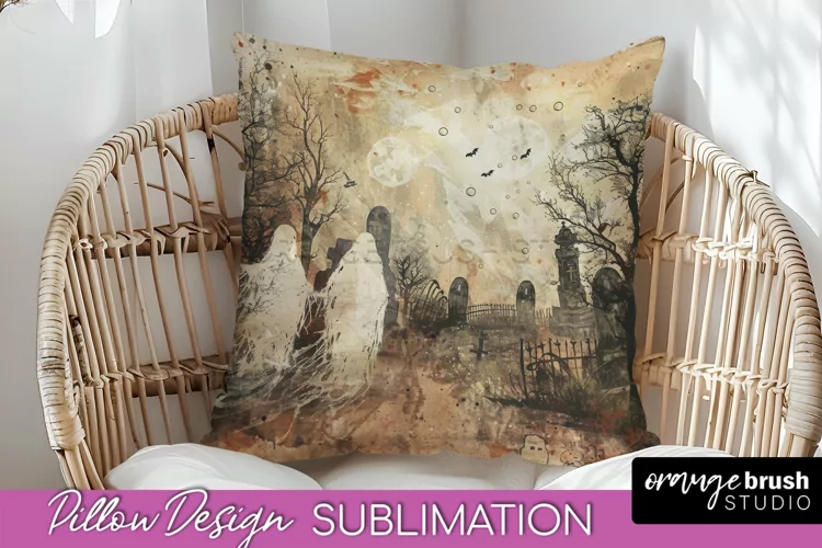 Vintage Halloween Pillow Sublimation, Spooky Pillow Cover