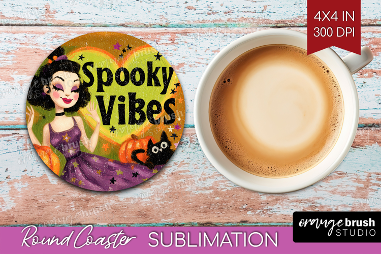 Retro Halloween Round Coaster - Vintage Coaster PNG