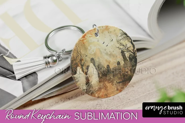 Vintage Halloween Keychain Sublimation, Spooky Keychain PNG