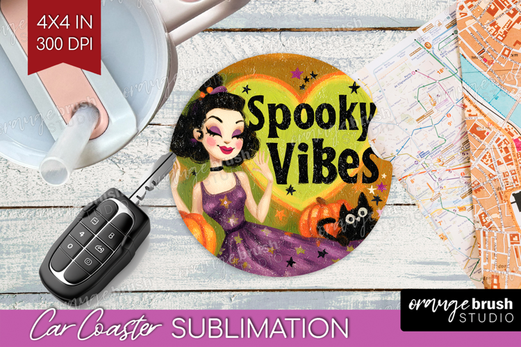 Retro Halloween Car Coaster - Vintage Coaster PNG