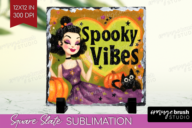 Retro Halloween Slate PNG - Vintage Square Slate Sublimation