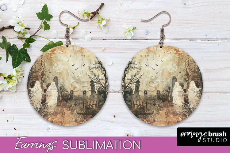 Vintage Halloween Round Earrings Sublimation Spooky Earrings