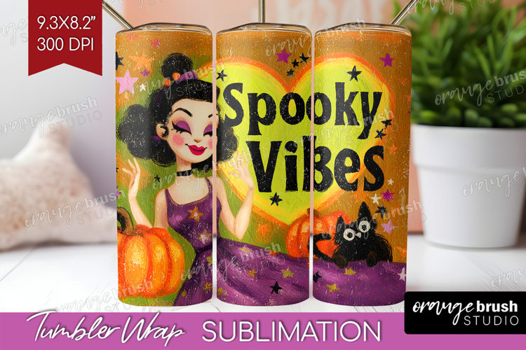 Retro Halloween Tumbler Wrap - Vintage Tumbler PNG